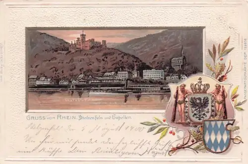 Stolzenfels Gruss vom Rhein Capellen Schiff Wappen Adler Krone -796184