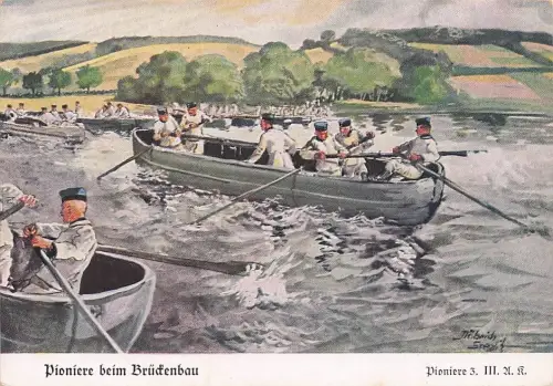 Künstler-AK Döbrich-Steglitz: Pioniere beim Brückenbau -796272