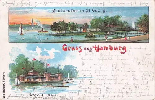 Künstler-AK Hamburg-St. Georg, Bootshaus -796320