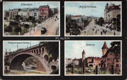 AK Plauen, Kaserne, Friedrich August-Brücke, Bahnhofstrasse -796318