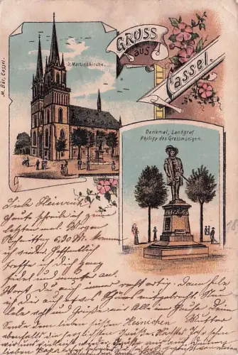 Lithographie Cassel, St. Martinskirche, Denkmal Landgraf Philipp -796374