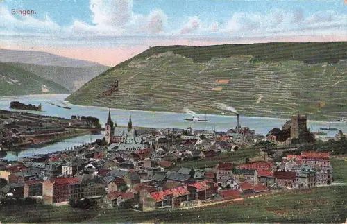 AK Bingen a. Rh., Gesamtansicht mit Rheinpartie -796460