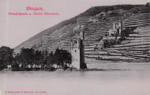 Alte AK Bingen Mäuseturm Ruine Ehrenfels um 1900 -796462