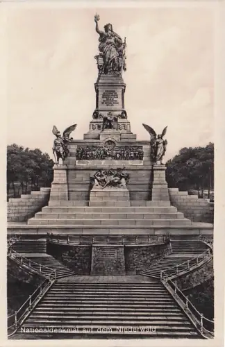 Seiden-Imitations-AK Niederwald, Nationaldenkmal aus der Vogelschau -796590