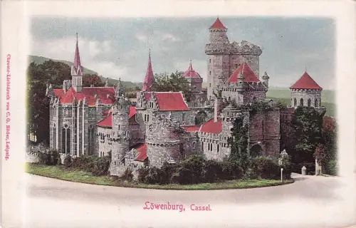 Lithographie Wilhelmshöhe, Blick auf Löwenburg -796724