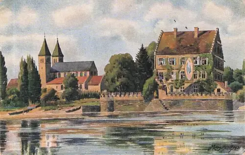 Ansichtskarte Reichenau (Bodensee) Insel Reichenau Niederzell und Bürgl 1928 -796678