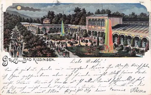 Bad Kissingen, Lithographie Kurgarten im Mondschein -796804