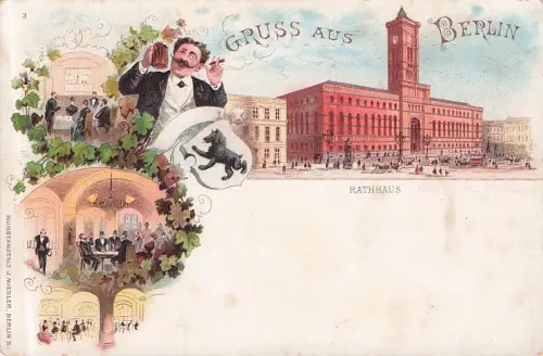 Lithographie Berlin, Rathaus, Innenansichten Gasthaus, Königstrasse -796880