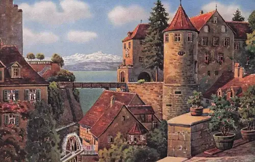 Künstler AK Meersburg, Bodensee, Schloss, alte Mühle -796676