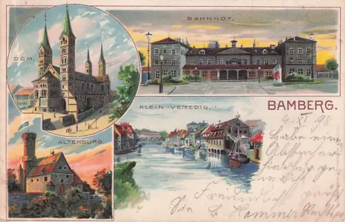 Lithographie Bamberg, Bahnhof, Dom, Altenburg, Klein-Venedig -796810