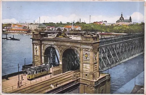 AK Mannheim, Strassenbahn auf der Rheinbrücke -796778