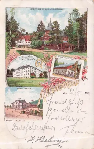 Lithographie Alexandersbad, Hotel Weber, Restaurant Luisenburg, Kurhaus und Schloss -796838