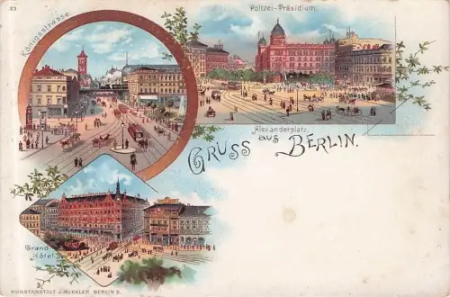 Lithographie Berlin, Grand Hotel, Alexanderplatz, Polizei-Präsidium, Königsstrasse -796878