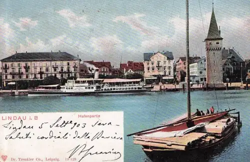 AK Lindau / Bodensee, Ortsansicht vom Wasser aus, Dampfer Königin -796692