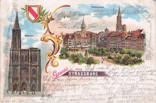 Lithographie Strassburg, Münster und Kleberplatz -796856