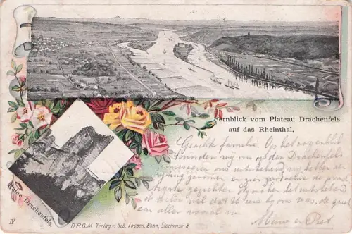 Lithographie Drachenfels, Blick auf das Rheinthal, Ruine Drachenfels -796926
