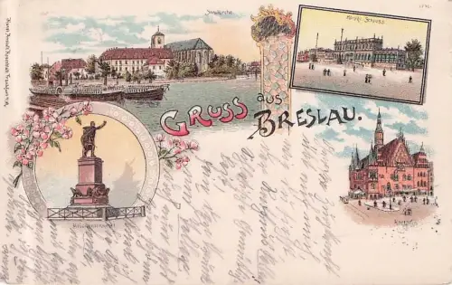 Litho Wrocław Breslau in Schlesien, Blücherdenkmal, Schloss, Rathaus, -796896