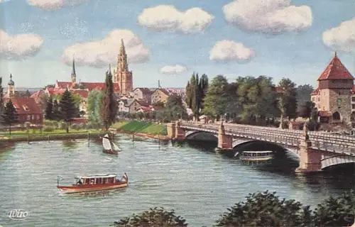 Künstler-AK Konstanz, Rheinbrücke mit Ausflugsbooten -796742