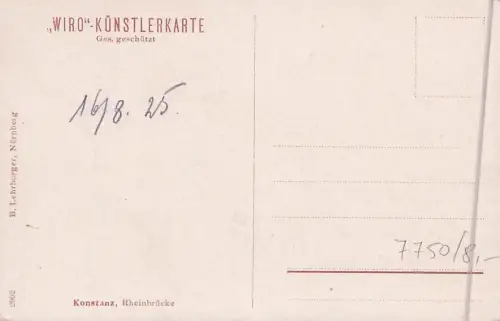 Künstler-AK Konstanz, Rheinbrücke mit Ausflugsbooten -796742