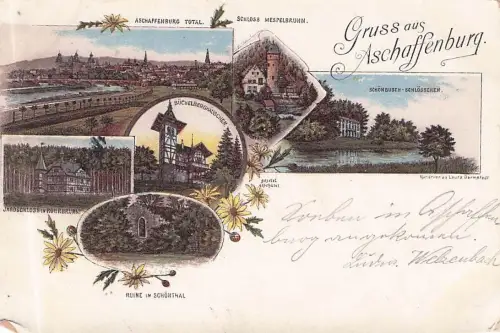 Litho Aschaffenburg in Unterfranken, Schloss -796822