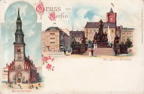 Litho-Ak Berlin, Marienkirche, Lutherdenkmal, -796862