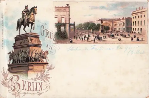 Lithographie Berlin, Straßenpartie Unter den Linden, -796882