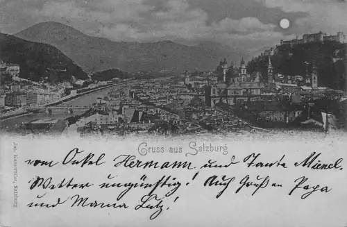 Mondschein-AK Salzburg, Teilansicht mit Festung -797038