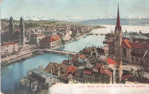 AK Zürich, Teilansicht mit Alpenblick -797064