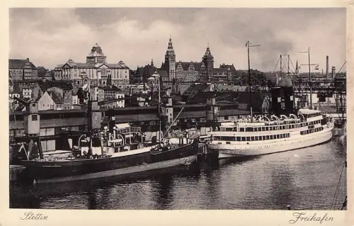 Ak Szczecin Stettin Pommern, Innenhafen, Dampfer Rügen, Frachtschiff -797042
