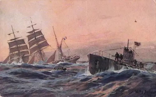 Französische Bark wir durch deutsches U-Boot im Atlantic versenlt. U-Boot -Spende 1917. -797116