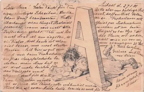 Künstler-Hermann Kaulbach: Kind mit dem Buchstaben A -797126