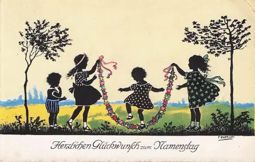 Künstler-AK Friedrich Kaskeline: Mädchen spielen mit einem Springseil -797144