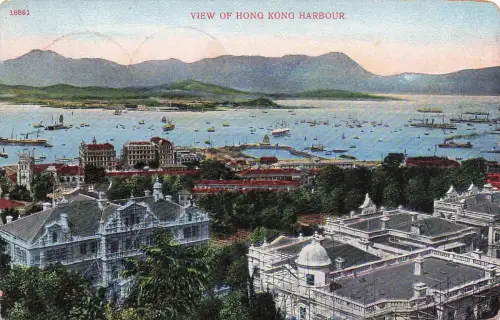 Hongkong China, Bird's eye view, Vogelschau vom Ort, Kolonialbauten, Hafen Marine Schiffspost -797252