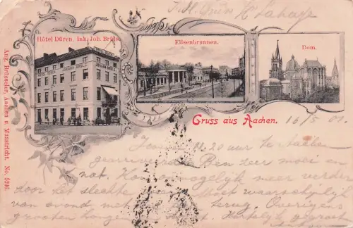 AK Aachen, Hotel Düren, Mittelstrasse mit Marienkirche, -797262