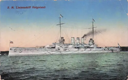 AK SMS Helgoland auf hoher See macht volle Fahrt Marine Schiffspost -797246