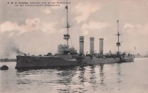 AK Ansichtskarte Postkarte Feldpost SMS Kl. Kreuzer Dresden versunken 1915 -797260