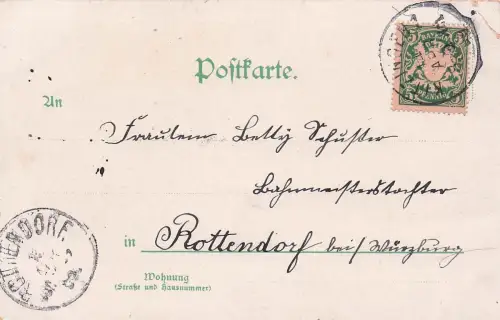 Lithographie Kitzingen am Main, Rathaus Nordseite, Königsplatz, Krieger-Denkmal -797390