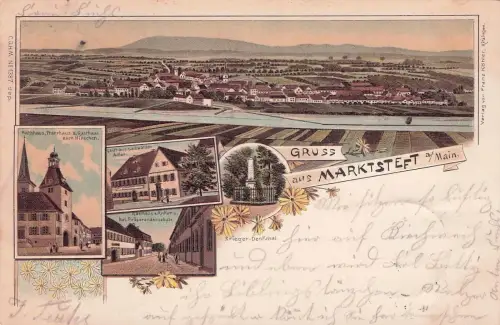 Lithographie Marktsteft a. Main, Gasthaus zum schwarzen Adler, Gasthäuser zum Anker und zum Hirschen -797394