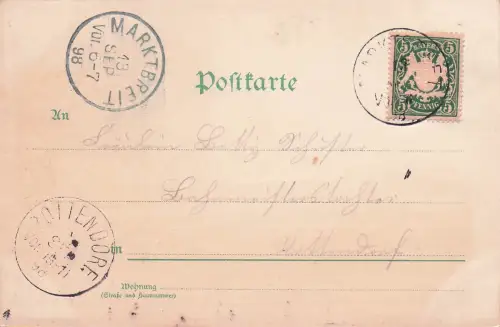 Lithographie Marktsteft a. Main, Gasthaus zum schwarzen Adler, Gasthäuser zum Anker und zum Hirschen -797394