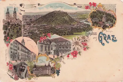 Lithographie Graz, Landhaus, Schloss Eggenberg, Mariagrün -797430