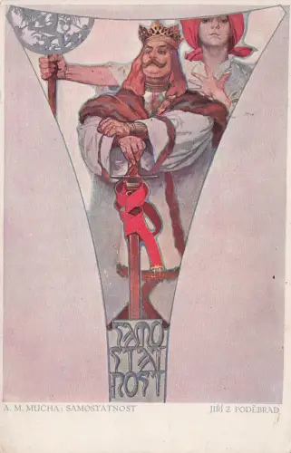 Künstler-AK Alphonse Mucha: König stützt sich auf sein Schwert -797558
