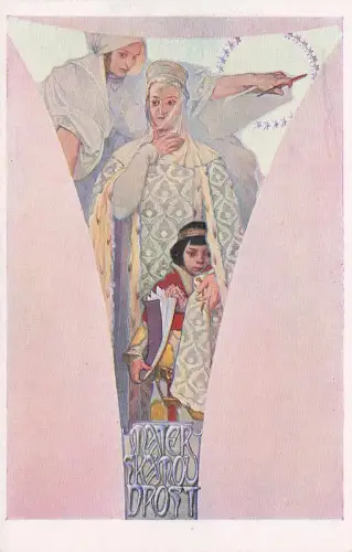 Künstler-AK Alphonse Mucha: La Sagesse maternelle, adlige Frau mit ihrem Sohn -797544