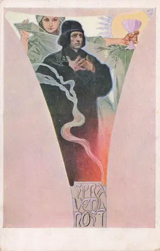 Künstler-AK Alphonse Mucha: La Justice, Jan Hus -797552