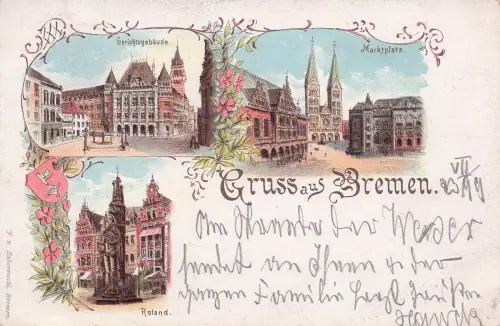 Litho Hansestadt Bremen, Marktplatz, Gerichtsgebäude, Roland -797526