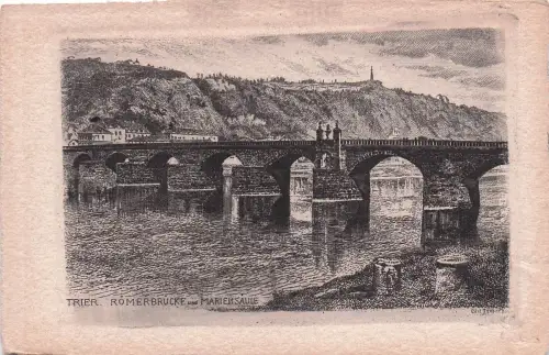 Künstler Ak Trier an der Mosel, Römerbrücke, Mariensäule -797512
