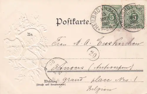 Passepartout-Lithographie Heilbronn, Stadt-Panorama mit Fluss, Wappen -797668