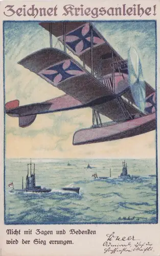 Zeichnet Kriegsanleihe Wasserflugzeug 1. Weltkrieg AK 1914 -797680