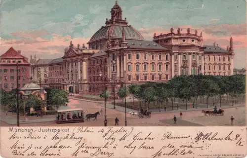 AK / Ansichtskarte Pferdebahn Muenchen Justizpalast Litho Pferdebahn -797566