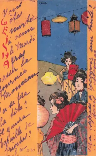 Jugendstil Künstler Ak Kirchner, Raphael, Geisha, japanische Frauen in Kimonos, Fächer, Lampions -797820