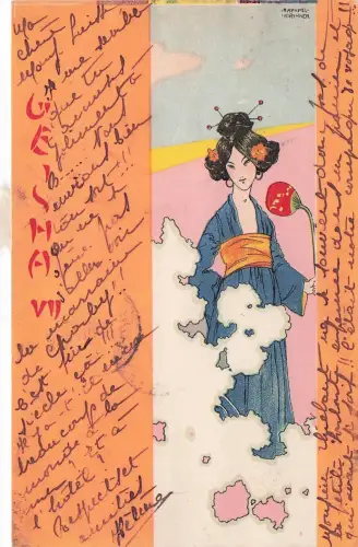 Jugendstil Künstler Litho Kirchner, Raphael, Geisha, Japanerin im Kimono -797824
